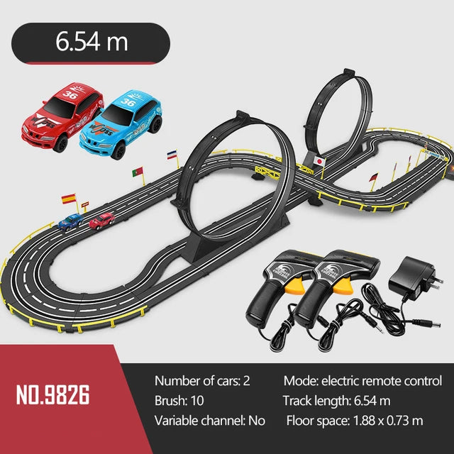 Electric Powered Slot Car Racing Kids Toy Race Track Set Includes 2 Hand Controllers Featuring 1:43 Scale