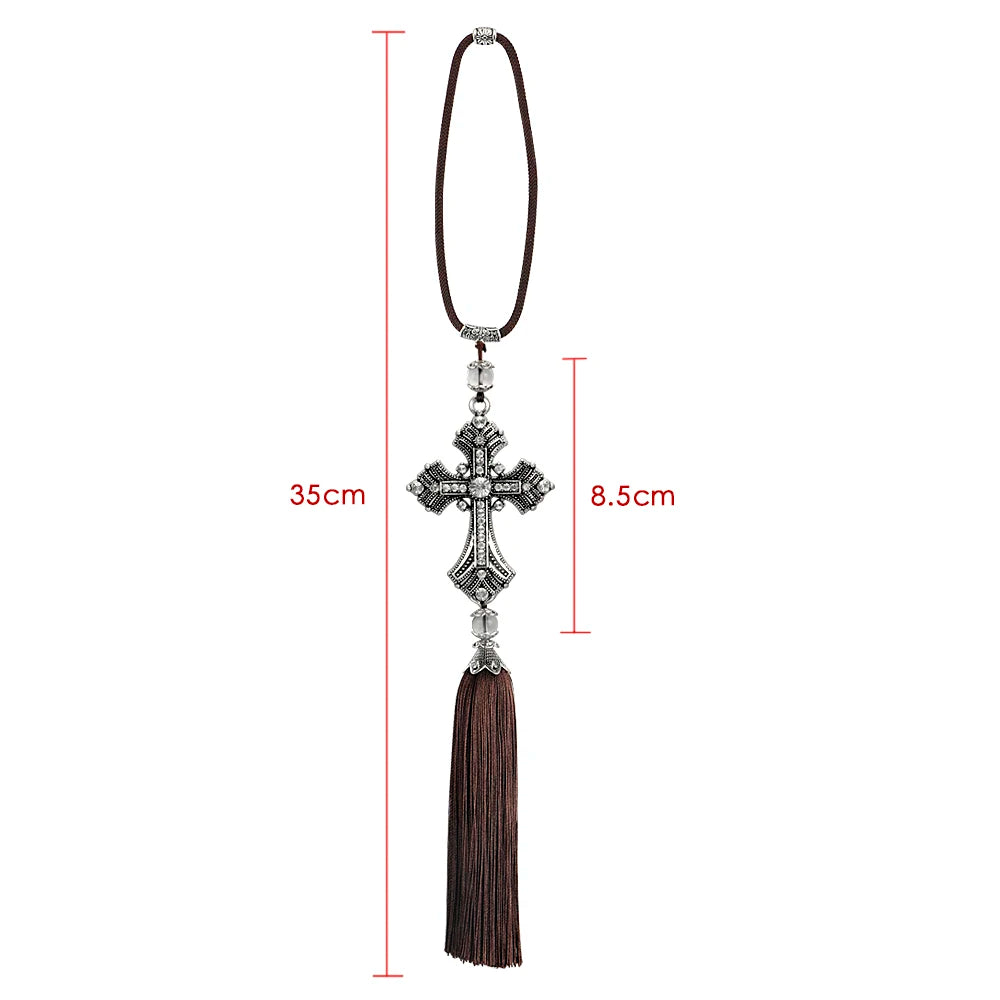 Metal And Crystal Diamond Cross Jesus Christian Car Rear View Mirror Car Pendant Hanging Car Accessories Automobiles Decoration