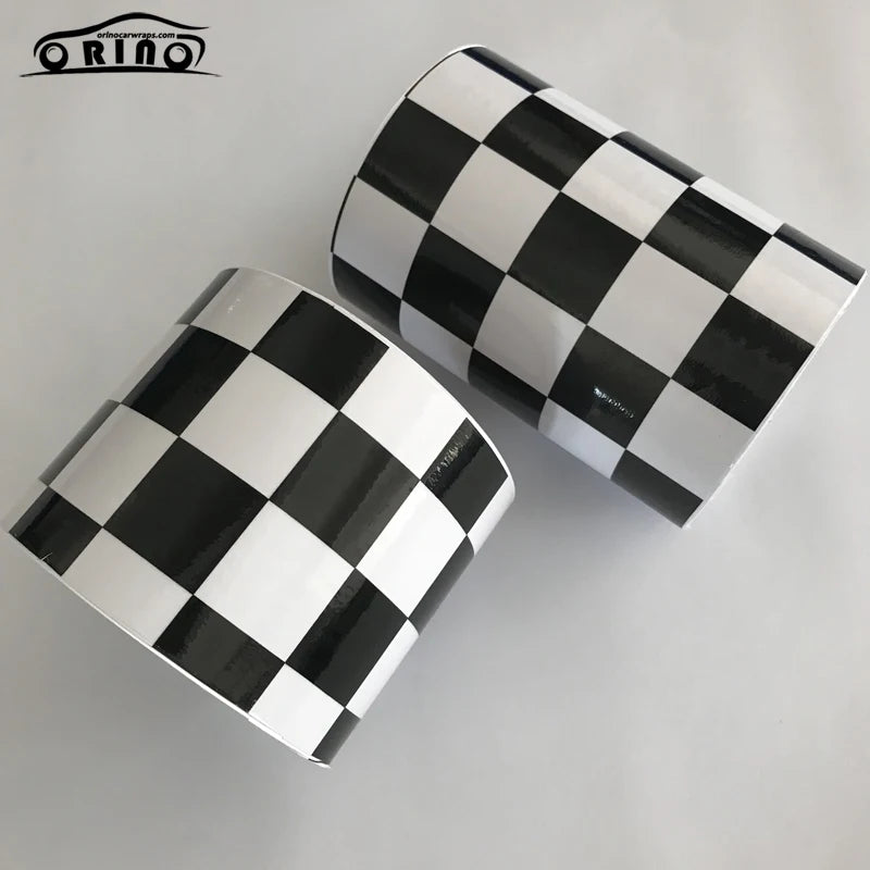 15x500cm Black And White Glossy Racing Sports Checkered Flag Vinyl Decal Motorbike Car Sticker Wrap Foil Air Release