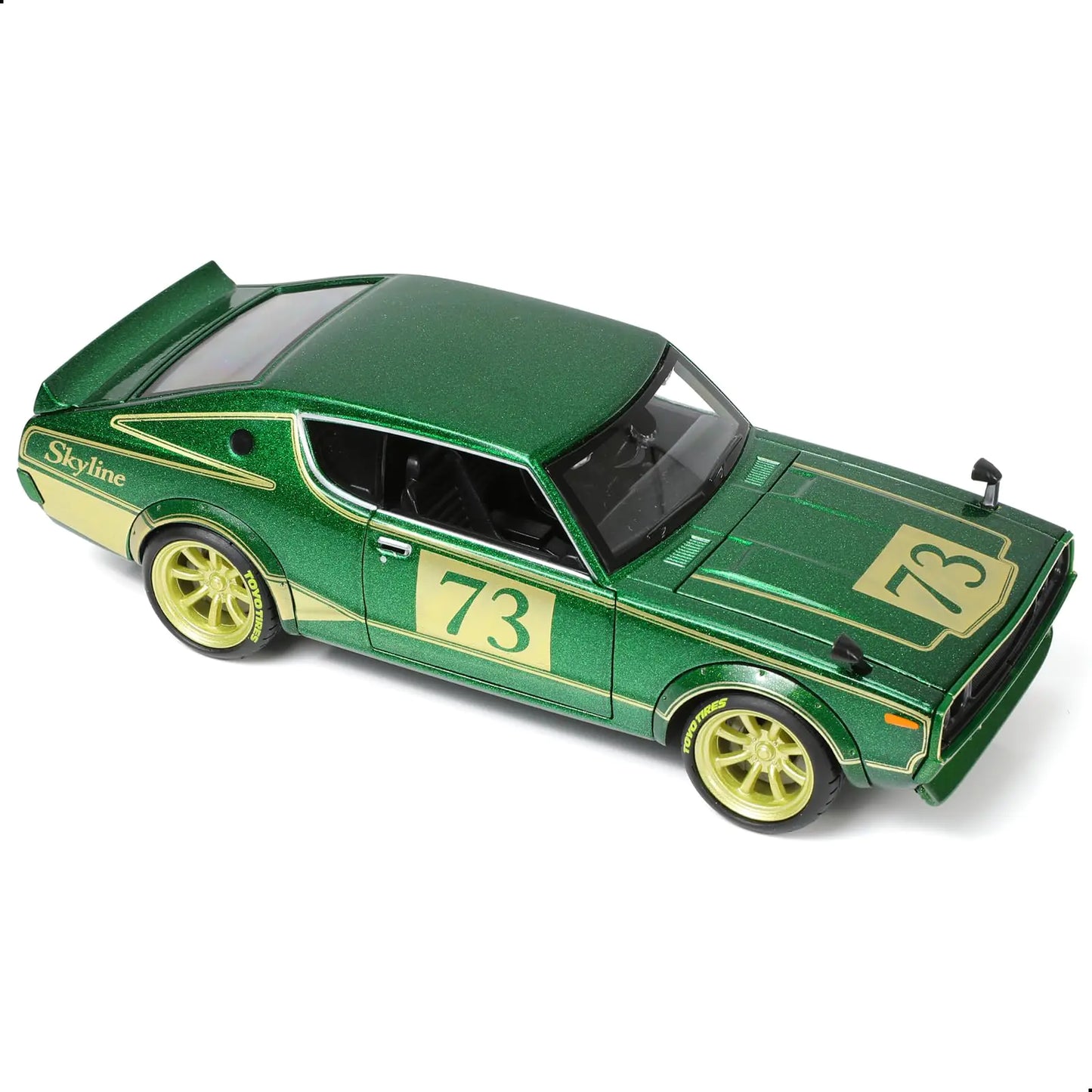Risopen 1/24 Scale 1973 Nisan Skyline GTR Race Car Model Alloy Metal Diecast Green Car Model Drift Cassic Sport Vintage Car Model Maisto Carro Model Toy Collection Gift Vehicle Model Boy Men Adult