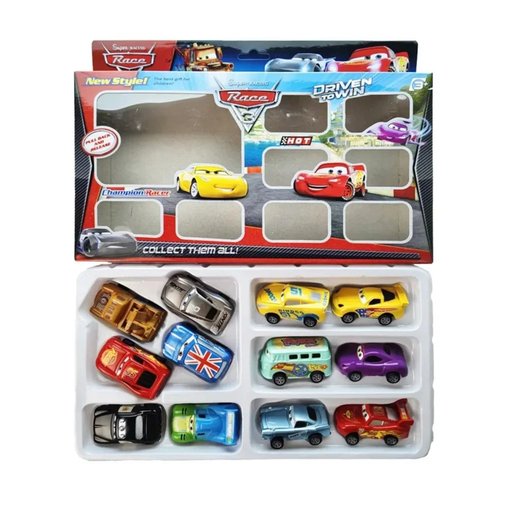 12pcs/Set Disney Pixar Cars Lightning Mcqueen Jackson Storm Mater Pvc Model Back-Force Car Toy For Kids Festival Gift Set