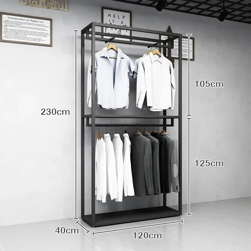 Furniture Men Clothes Clothing Store Display Rack Black Double-layer floor-standing display rack for men's clothing stores