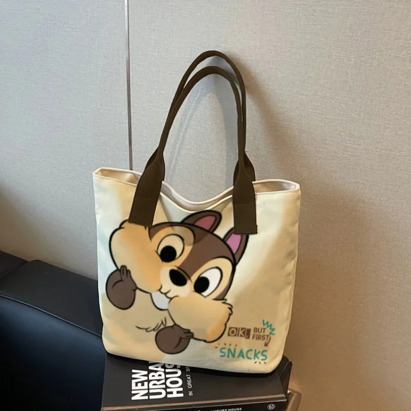 Disney Chip'n Dale multi compartment tote bag, portable handbag, casual and stylish large capacity outdoor single-sided bag