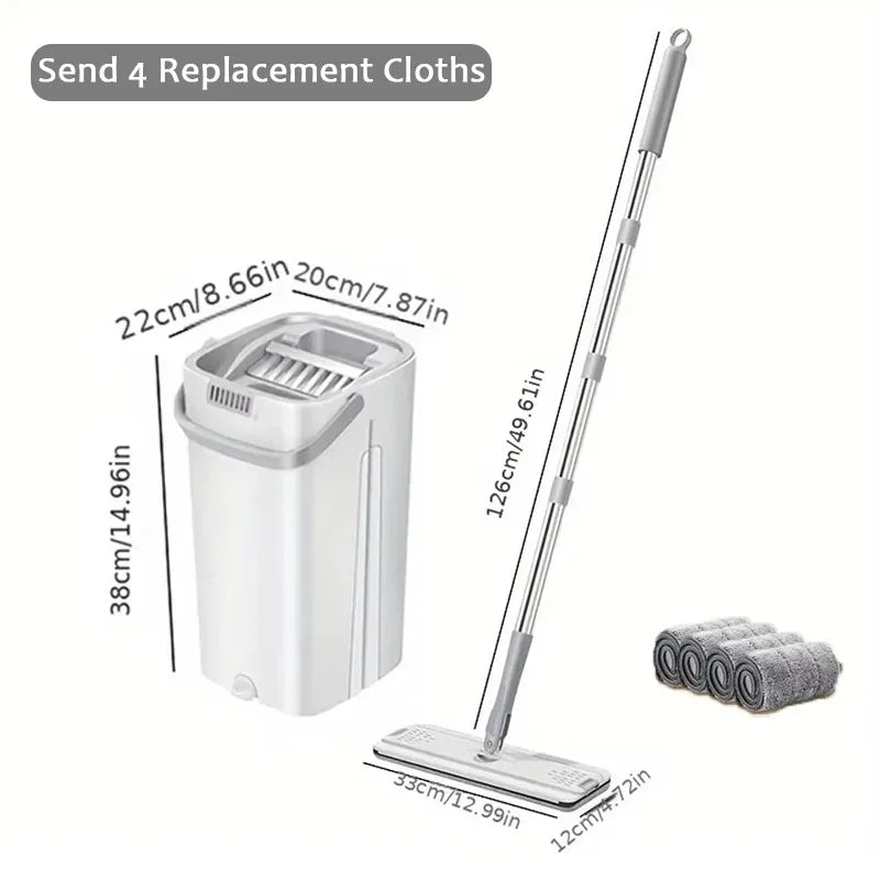 Hands‑Free Flat Mop with Bucket Set 360 Rotatable Wet Dry Floor Cleaner Microfiber Pads for Hardwood Tile Kitchen Floors