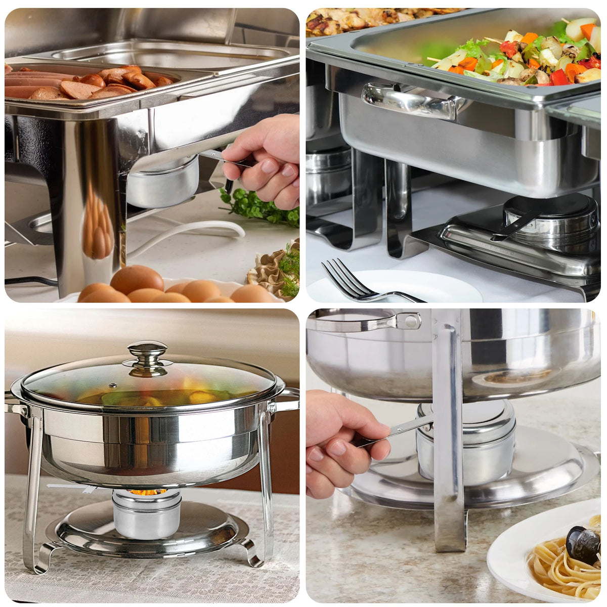 6Pcs Chafing Fuel Holder Stainless Steel Fuel Holder with Safety Cover Round Chafe Wick Fuel Holder for Chafing Dish Buffet