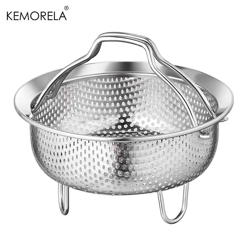 Stainless Steel Steam Basket With Foldable Handle Vegetables and Fruits Drain Basket For Rice and Soup Separation Steaming Rack