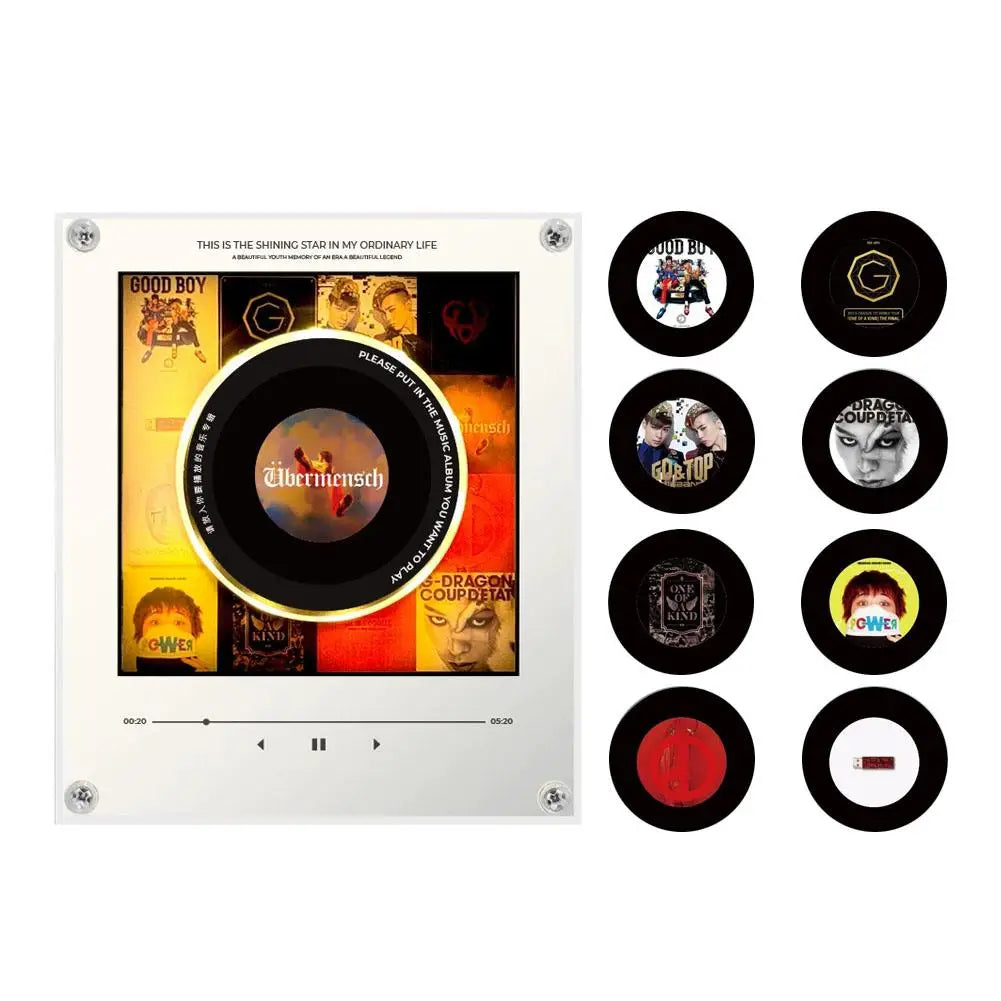 Creative Vinyl Disc Player Fridge Magnet Decor,with 9Pcs NFC Rotating Disc Cards ,NFC Sensing Retro Player With Night Light
