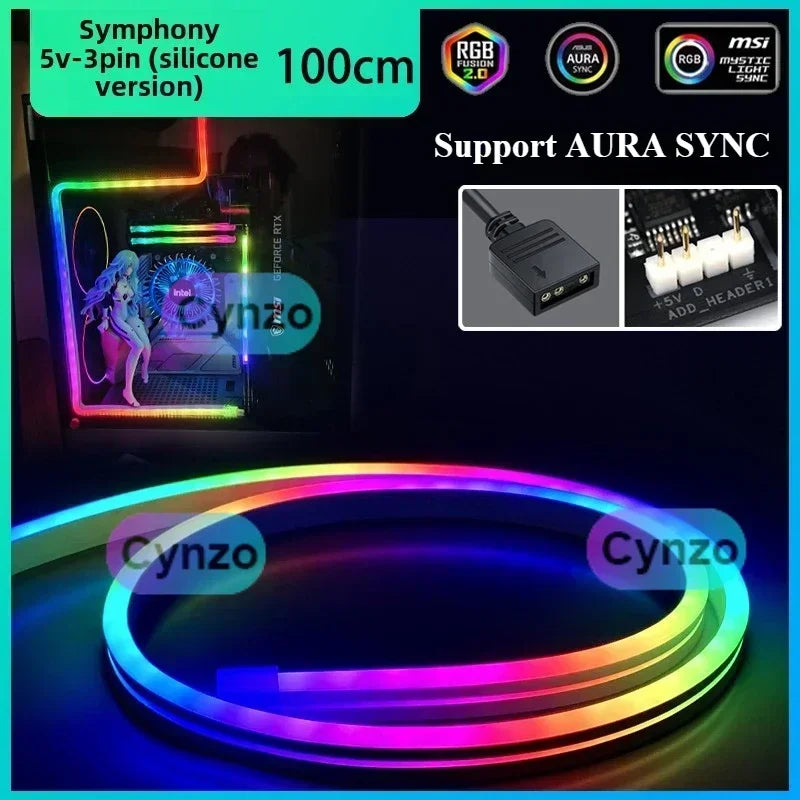 ARGB 5V 3pin MOBO Flexible Light Strip Synchronous for ASUS Chassis Motherboard Decorative LED Lighting Bar AURA SYNC