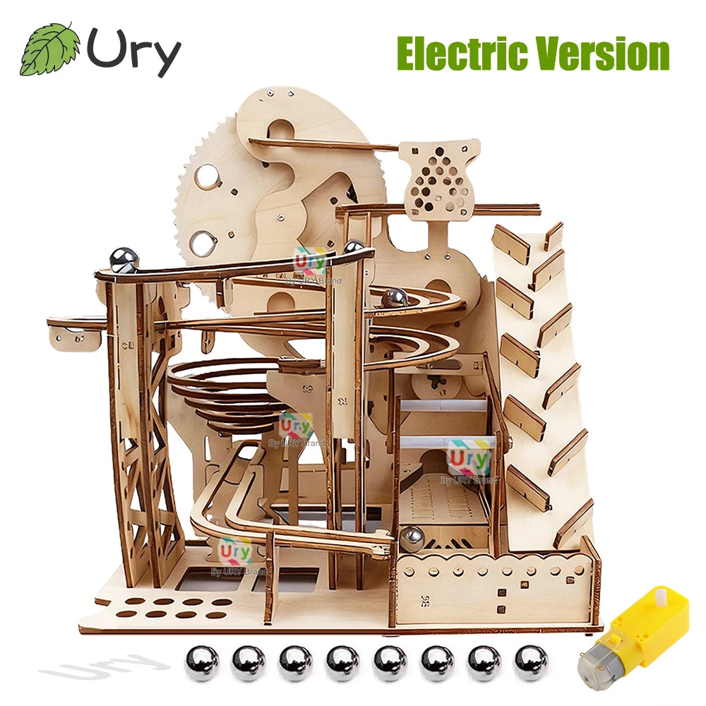 Ury 3D Wooden Puzzle Marble Run Set Track Device Mechanical Manual Model Science High Difficulty Maze Ball Assembly Toy
