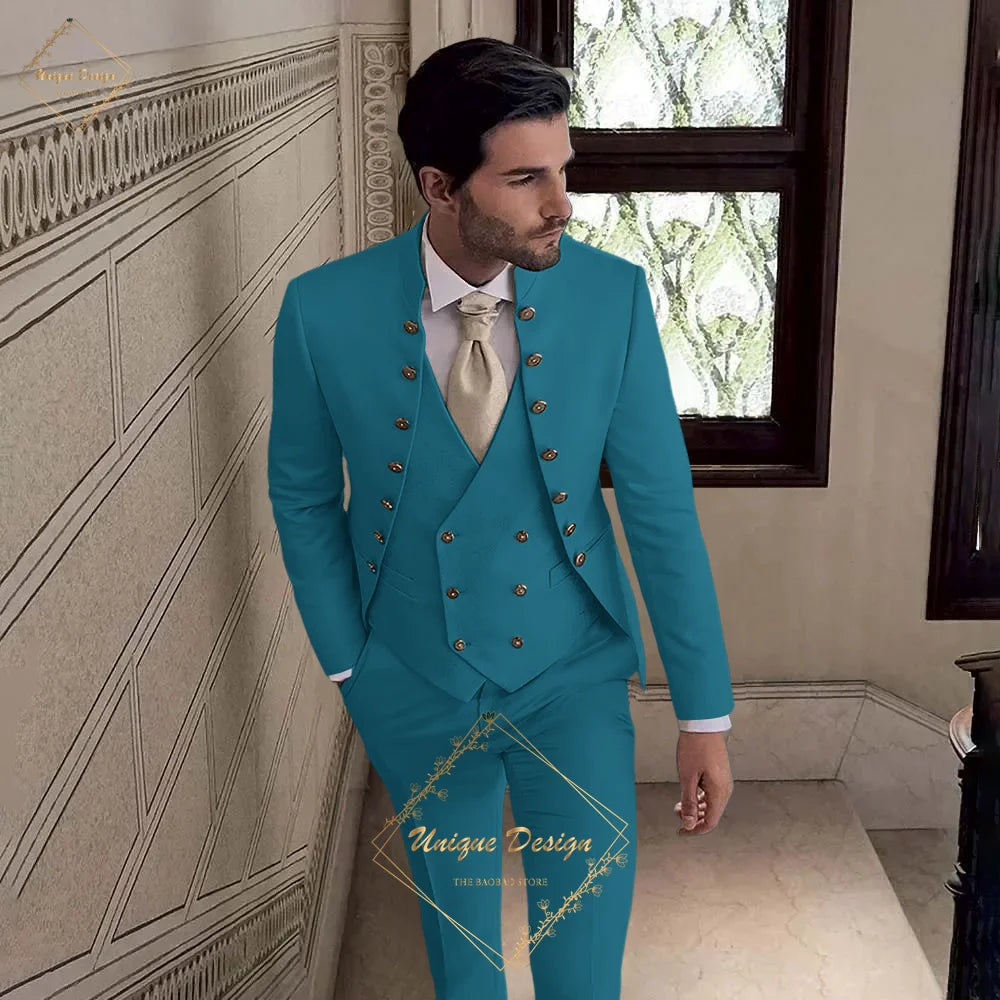 Men's Khaki Tuxedo 3-Piece Suit Jacket Vest Pants Classic Luxury Male Customized Set for Wedding Groom Cocktail Xmas Party Dress