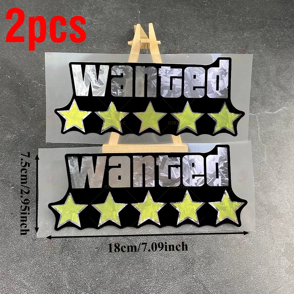 2Pcs/Set Holographic Carbon Silver WANTED Sticker Waterproof Vinyl Decal for Motorcycle Car Scooter Helmet Window Bumper
