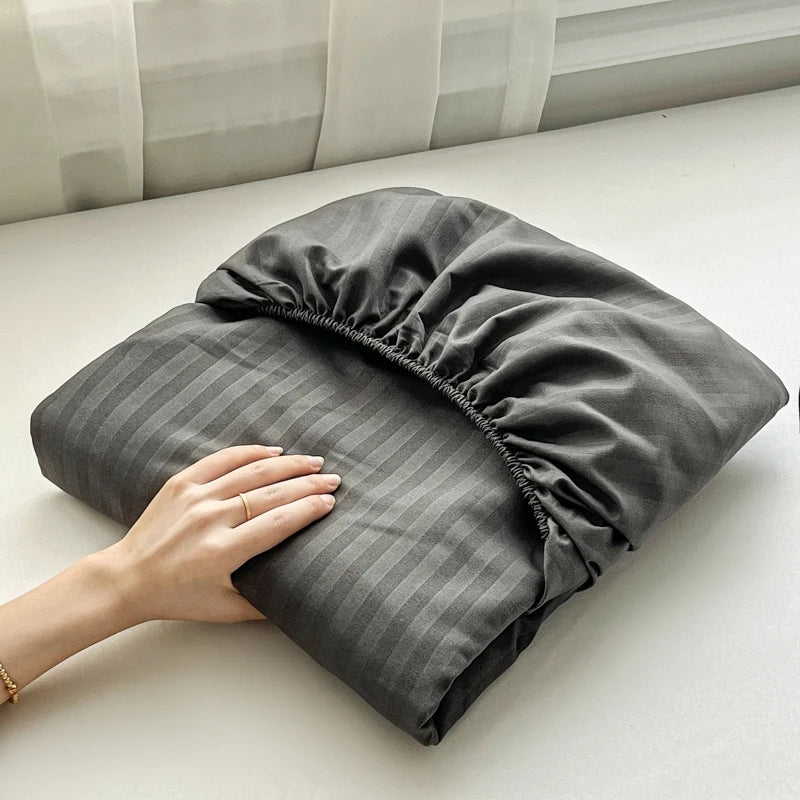 High Quality Striped Embossed Fitted Sheet 1Pc- Microfiber Soft Touch,Breathable Wrinkle Free Anti-Slip, Solid Color Multi-Sizes