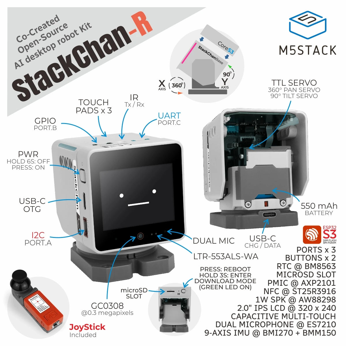 M5Stack Official StackChan: Kawaii Co-Created Open-Source AI Desktop Robot(ESP32-S3)