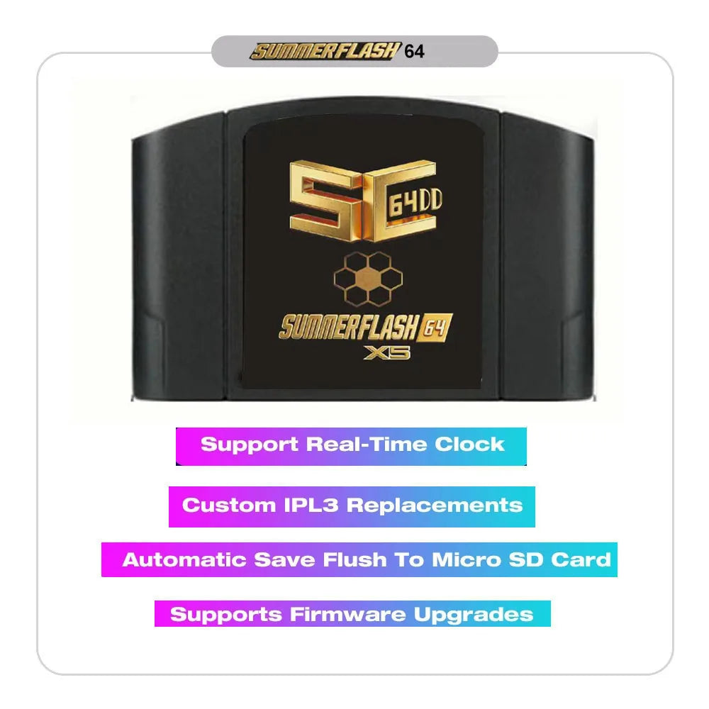 SC64 SummerflashX5 gold cart 64 Open Source N64DD Flash TF Cart SC64 GBC SNES 64DD 5000-in1 Retro Video Game Console Accesories