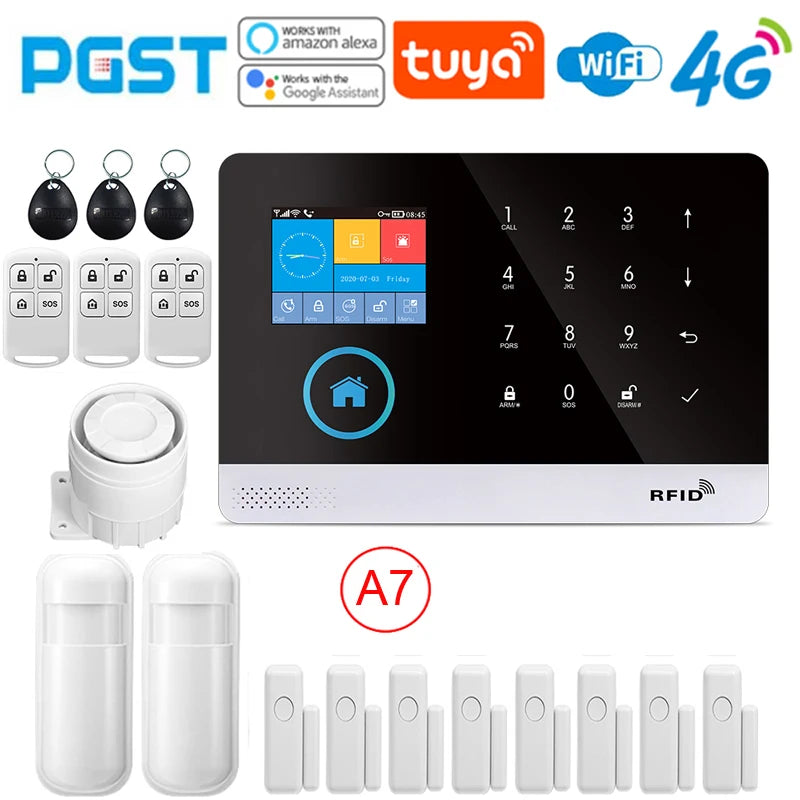 PGST latest version alarm system, WiFi, 4G, Tuya smart home security alarm, Alexa intelligent voice control, APP push function