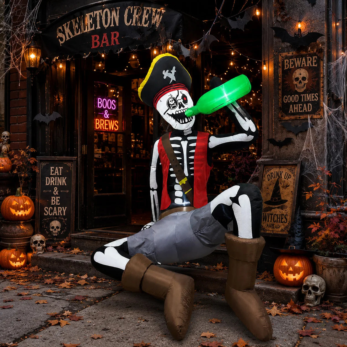 6.5FT Halloween Inflatable Decoration, Drinking Skeleton Pirate, Suitable for Patios, Lawns, Indoor and Outdoor Holiday Parties.
