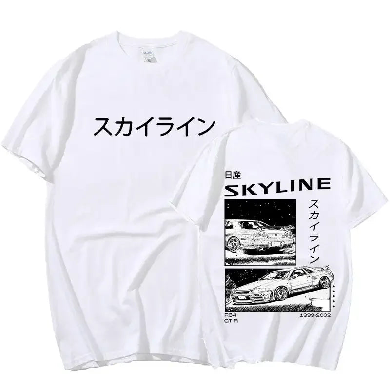 Fashion Cotton T-Shirt Drift Japan Anime AE86 Inifirst D Summer Casual T-Shirt R34 Skyline GTR JDM Oversized Print T Shirts Tees