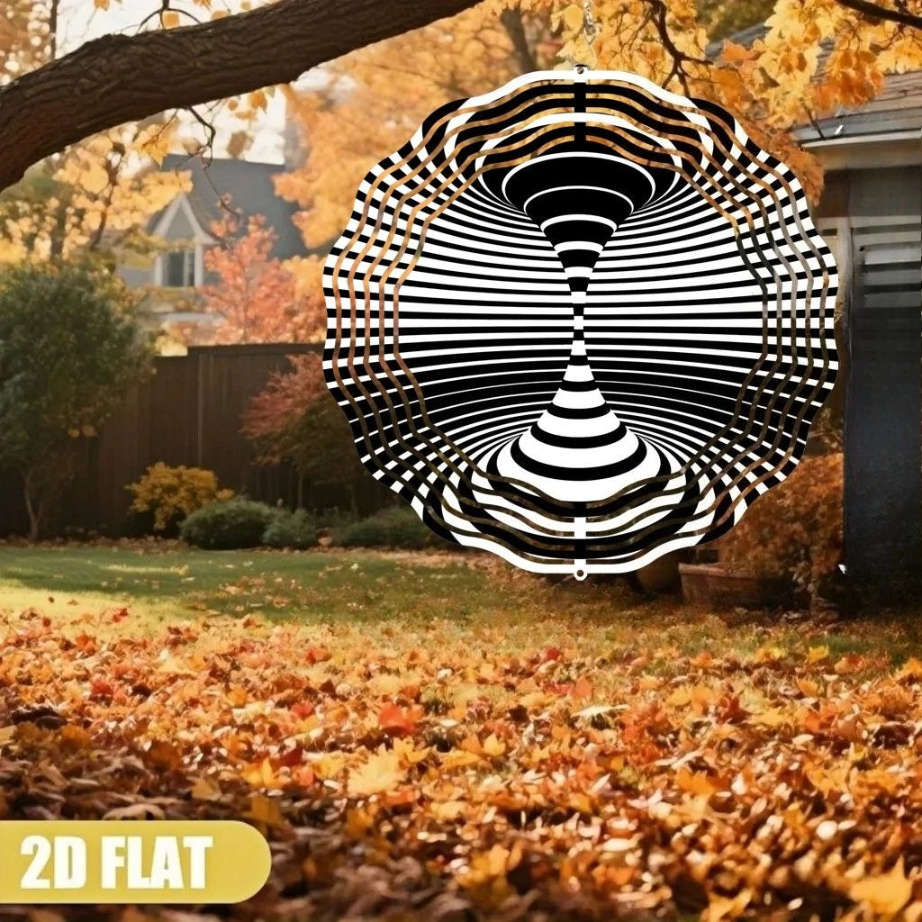 Metal Wind Spinner 10" – Black White Kinetic Spiral Decor, Minimalist Art for Home Office Halloween Christmas