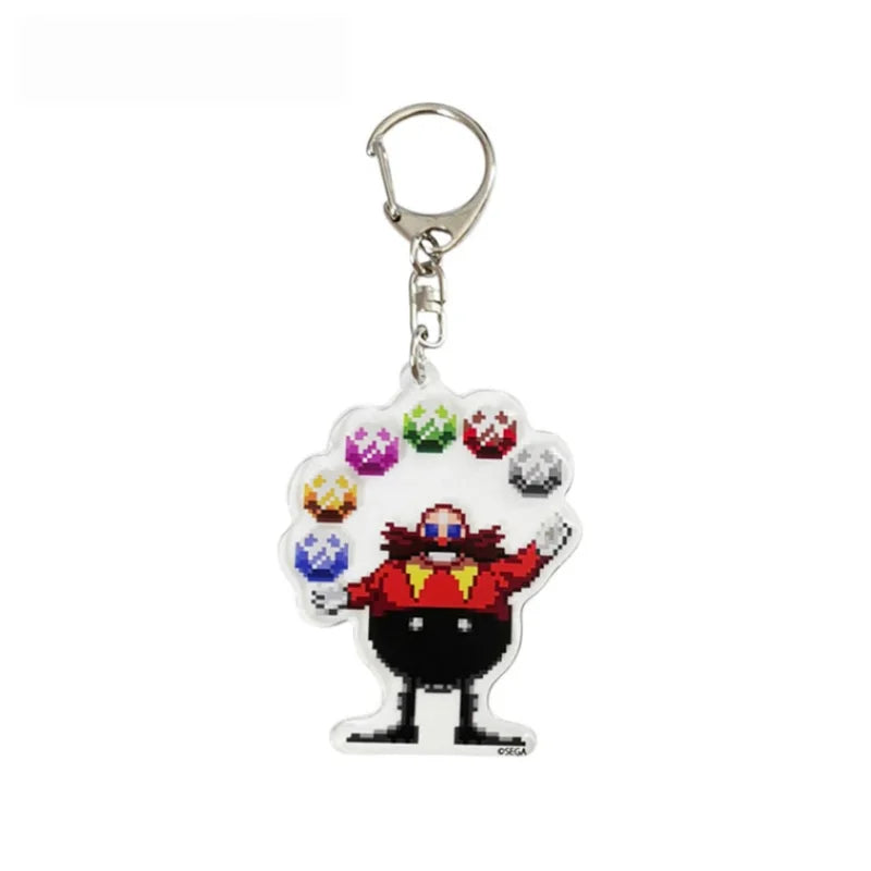 Knuckles Eggman Pixel Art 5cm Acrylic Keychain Classic Character Pendant Metal Clasp Backpack Charm Decor Ornament For Lovers
