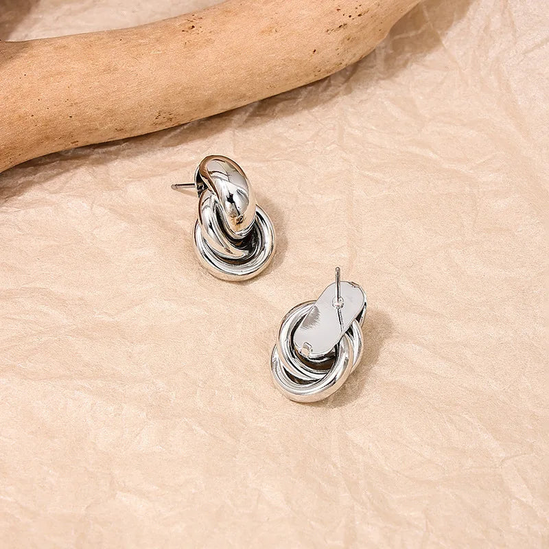 Gold SIlver Color Knot Hoop Earring For Women Shiny Plating Trendy Earring Stud Cute Daily Wear Jewelry