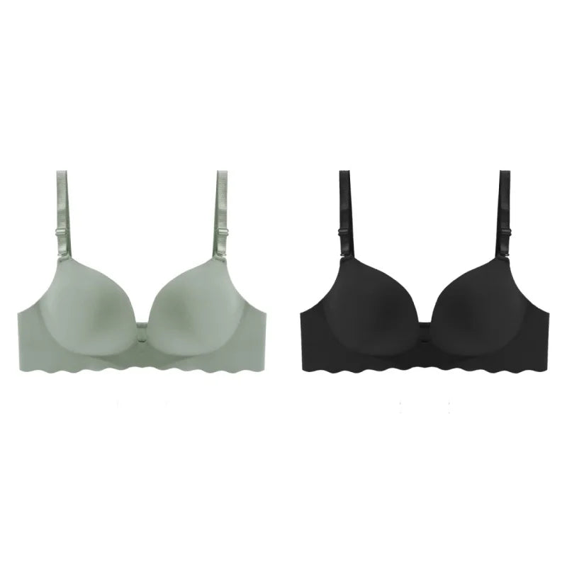 2PCS Women's Solid Color Wavy Edge Seamless Bras One-Piece Wire Free Sexy Push-Up Bra Female Fashion Comfortable Bras Lingerie
