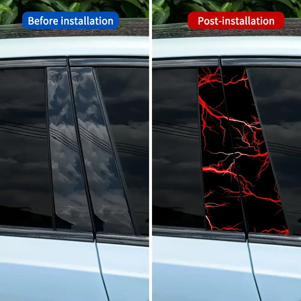 2-Piece bold red lightning wave vinyl car decal easy to stick on glass and metal surfaces