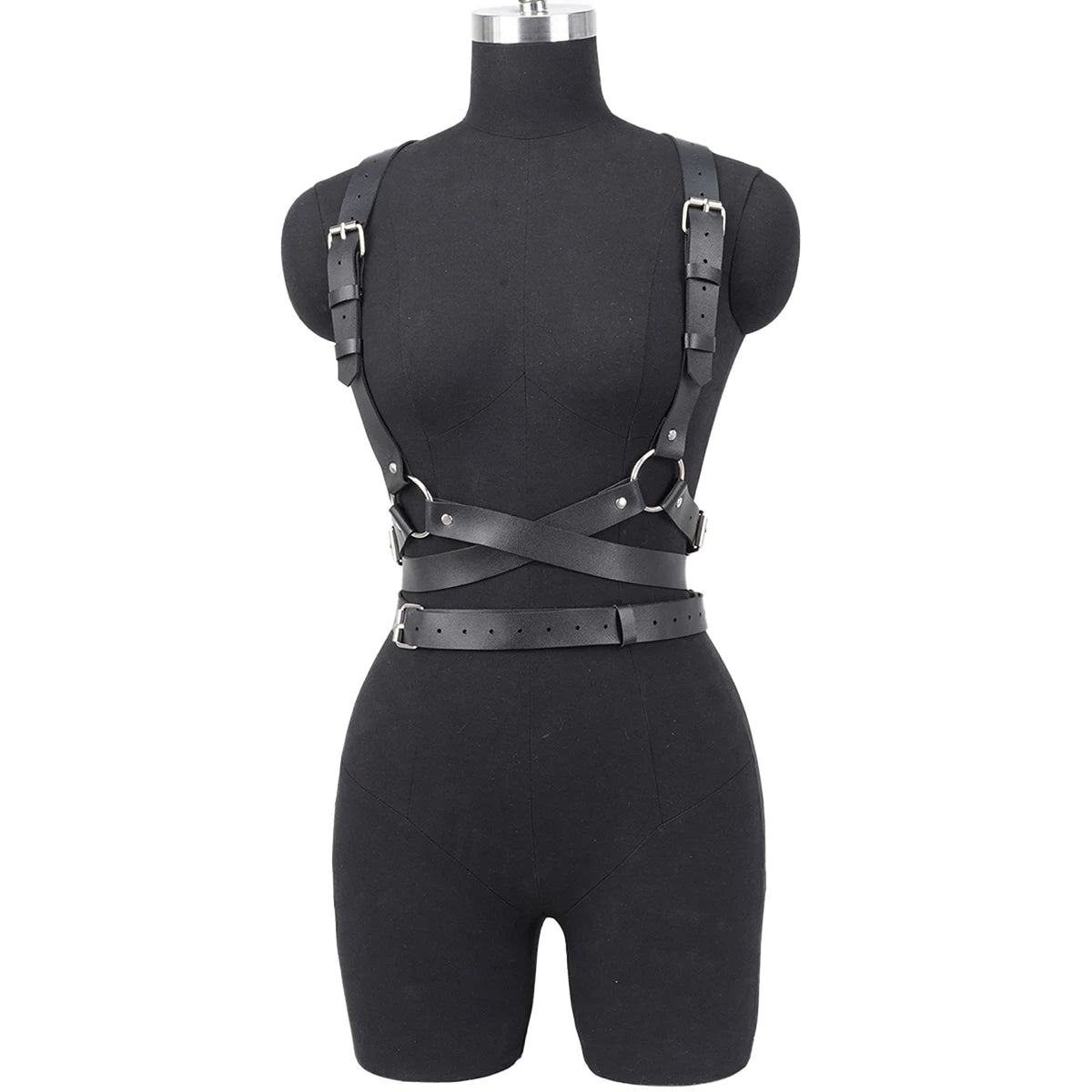 Women Black Punk Gothic PU Leather Adjustable Chest Harness Strap Decor Accessory For Halloween Rave Festival Street Outfit