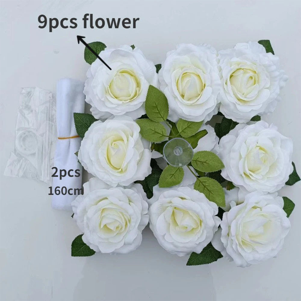 Wedding Car Decoration Set 9Pcs White Artificial Rose Flowers with 160cm Organza Ribbon Bridal Car Decor