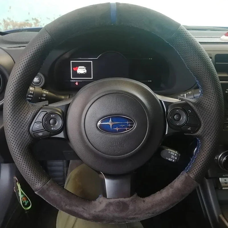 100% Fit For Subaru BRZ Toyota GR86 2017-2023 Auto Parts DIY Hand-stitched Black Suede Wear-Resisting Car Steering Wheel Cover