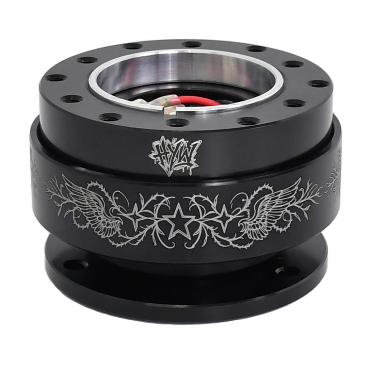HYW Steering Wheel Quick Release Black Metal Laser Print Patterns Universal Drift Car Racing JDM Car Modification Parts