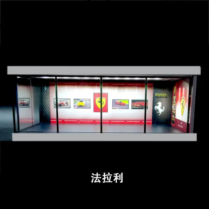 1/64 Scale Parking Space USB Lights House Garage Acrylic Cover Alloy Car Model Parking Plastic DIY Assembly Kit Collection Toys