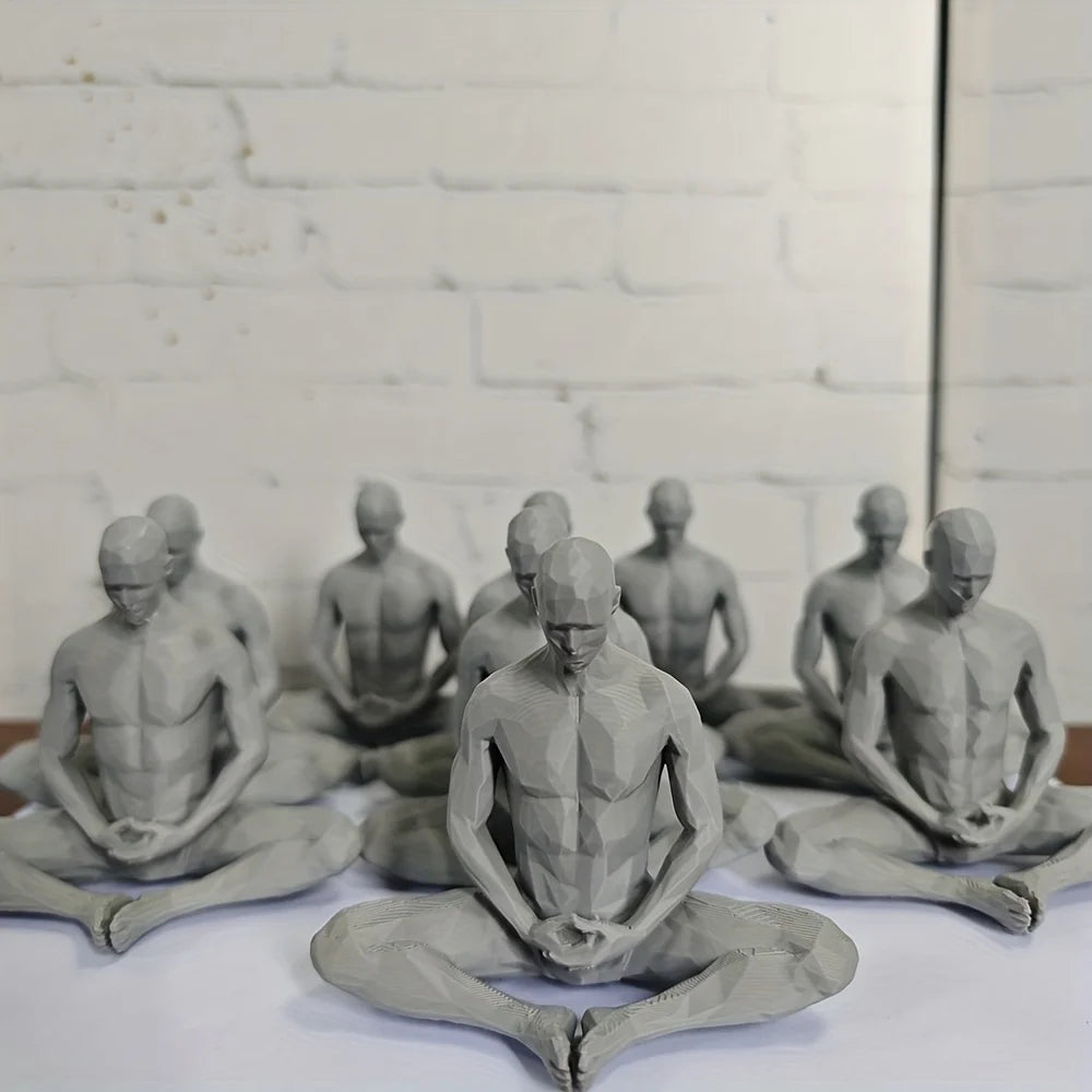 Modern Minimalist Geometric Polygon Seated Figure Sculpture Zen Meditation Desktop Decoration 3D Printed Art Home Decor