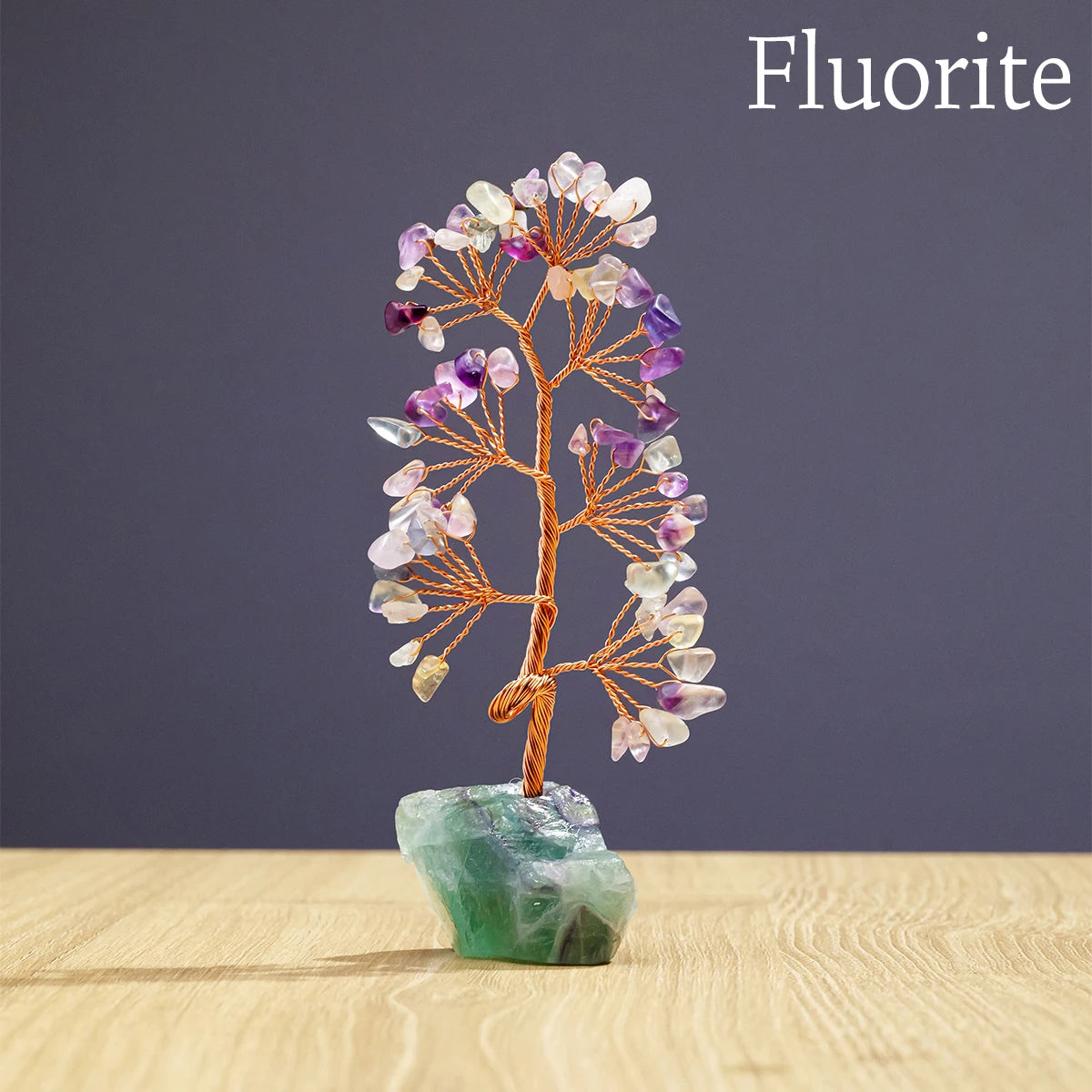 1 Piece Natural Gemstone Crystal Lucky Tree Decoration with Raw Stone Base – for Home, Office Desk & Living Room