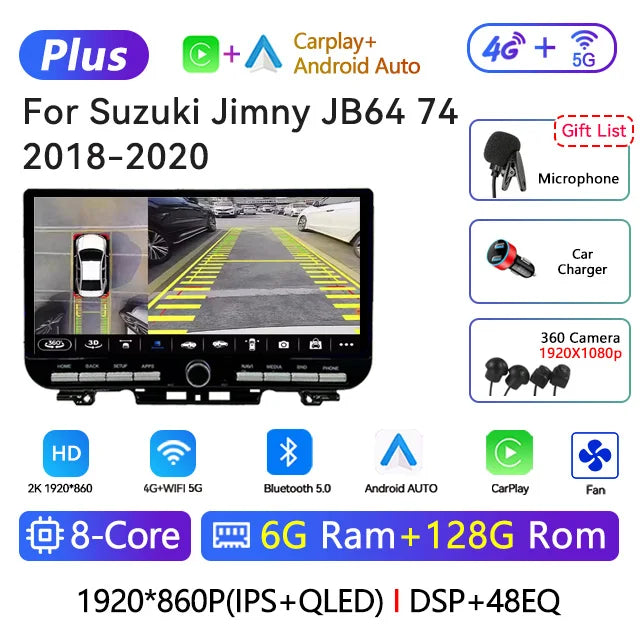 Car Stereo Radio For Suzuki Jimny JB64 JB74 2018‑2023 Wireless Carplay Android Auto DSP AM FM RDS BT Multimedia Player Head Unit