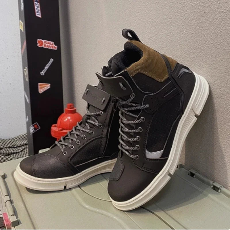 Motorcycle Men Boots Waterproof Breathable Anti-fall Rider Road Racing Casual Boot Gear Shift Rubber Sole Reflective Bike Shoes