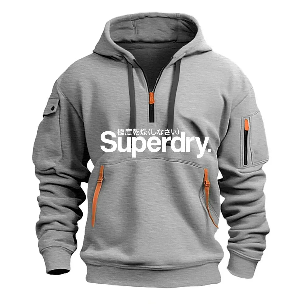 New men's hooded sweatshirt for autumn and winter 2025, fashionable outdoor jogging and fitness loose men's pullover sweatshirt