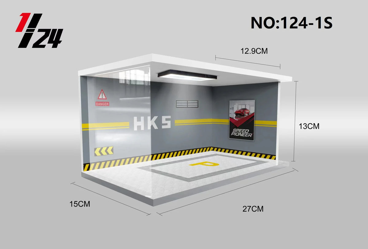 1/24 Garage Diecast Car Display Case with Lights Protection Parking Lot Scene Collectibles for Layout Diecast Car Model Display