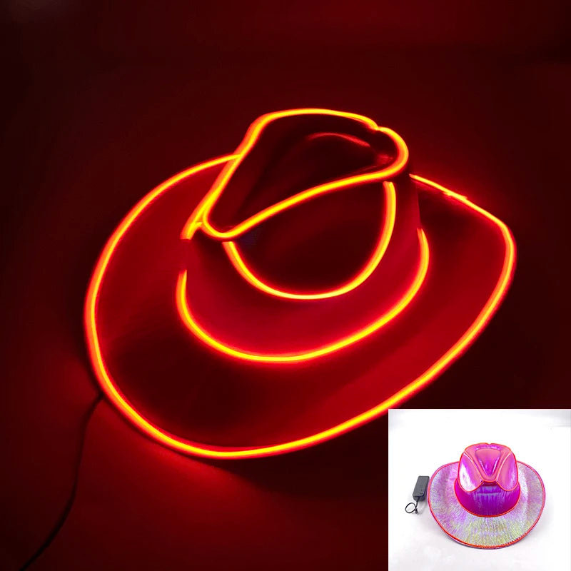 Bachelorette Party Glowing Supplies Luminous Bride Cowgirl Hat LED Pearlescent Cowboy Cap Fashion Neon Light Hat For Party