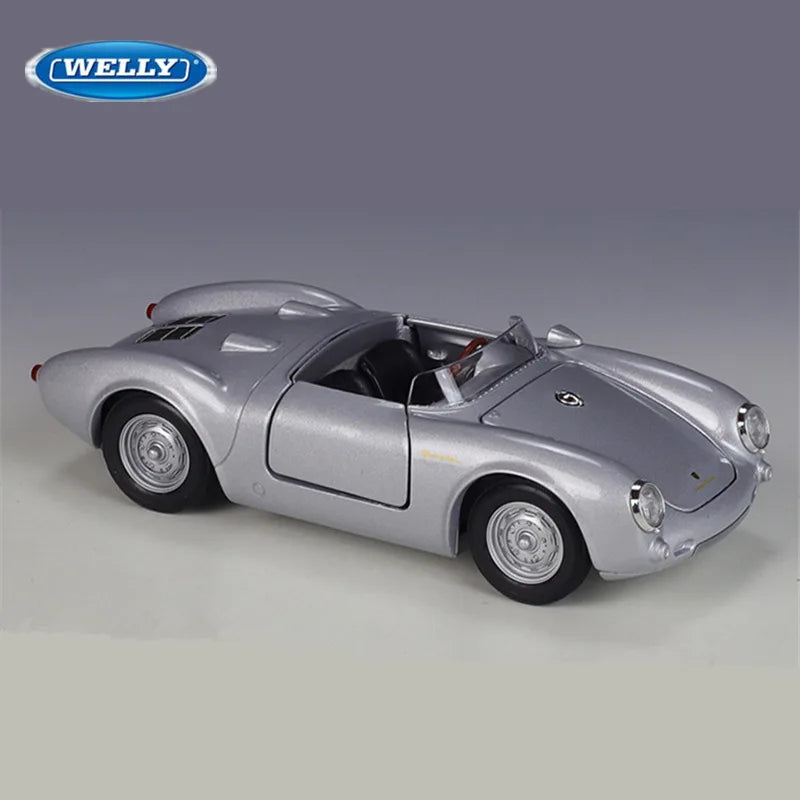 WELLY 1:24 Porsche 550 Spyder Alloy Roadster Sports Car Model Diecast Metal Classic Retro Vehicle Car Model Simulation Kids Gift