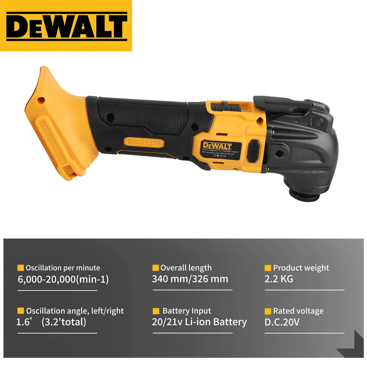 DEWALT DCS356 Brushless Oscillating Multi-Tool Rechargeable Quick Blade Change for Sanding Trimming Grinding Cutting Jobs