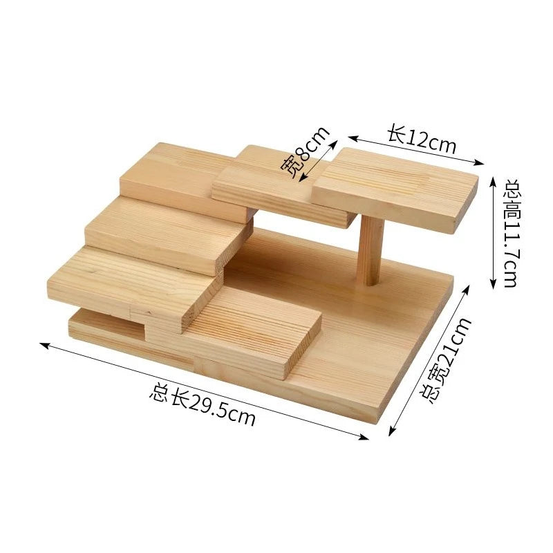 Pastoral Style Pine Kitchen Wood Tableware Bracket Storage Rack, Rotating Ladder for Spice Jar Rack, Gourmet Dim Sum and Sushi