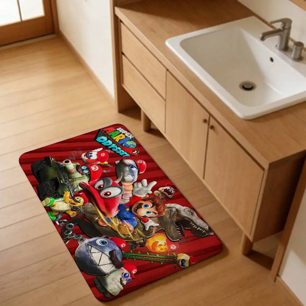 Game M-marioes Cartoon Bathroom Mat Anti-slip Absorb Water Long Strip Cushion Bedroon Mat Welcome Doormat