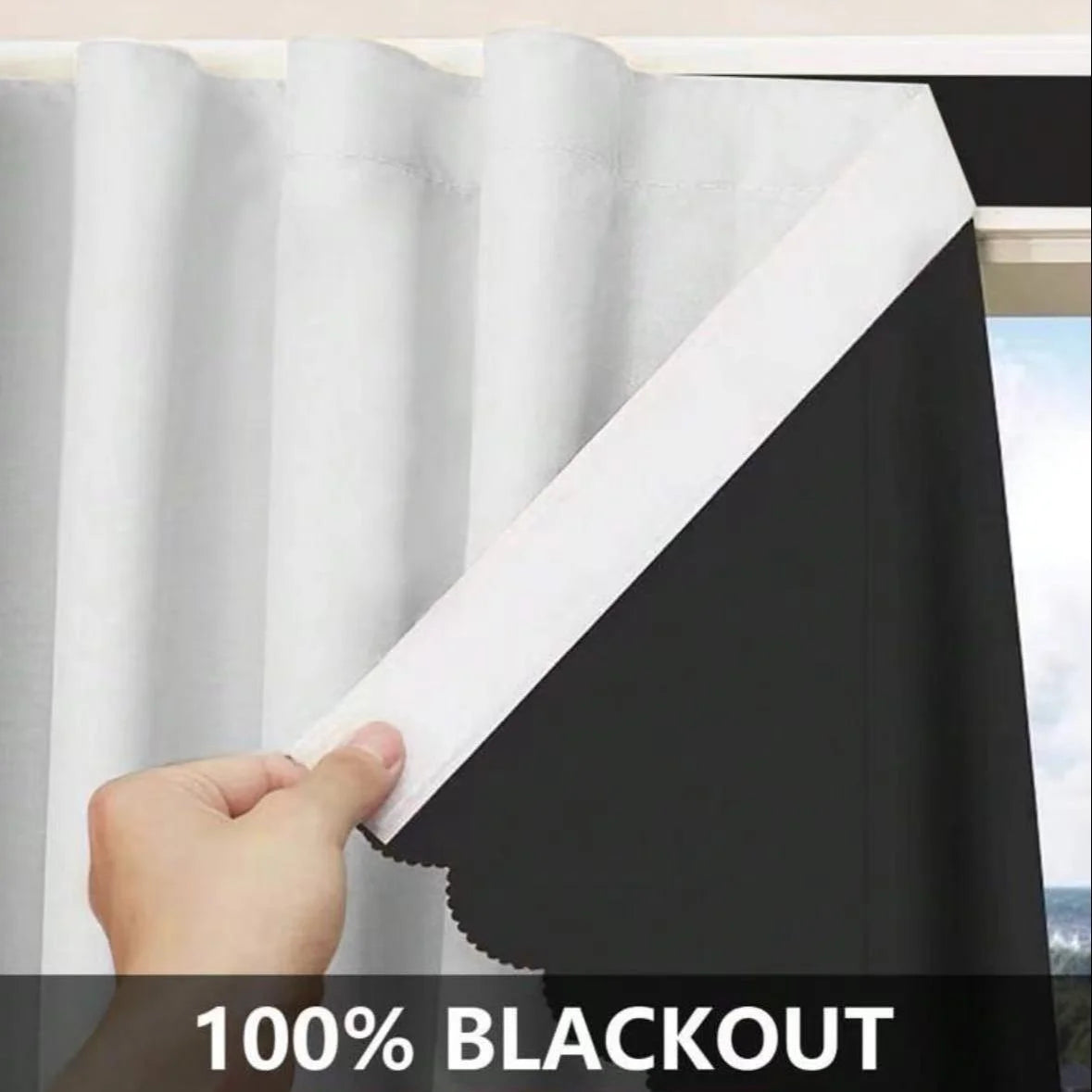 1pc High Cost-Effective White 100% Blackout Curtains, No-Drill Self-Adhesive, Cozy Decor for Bedroom Kitchen