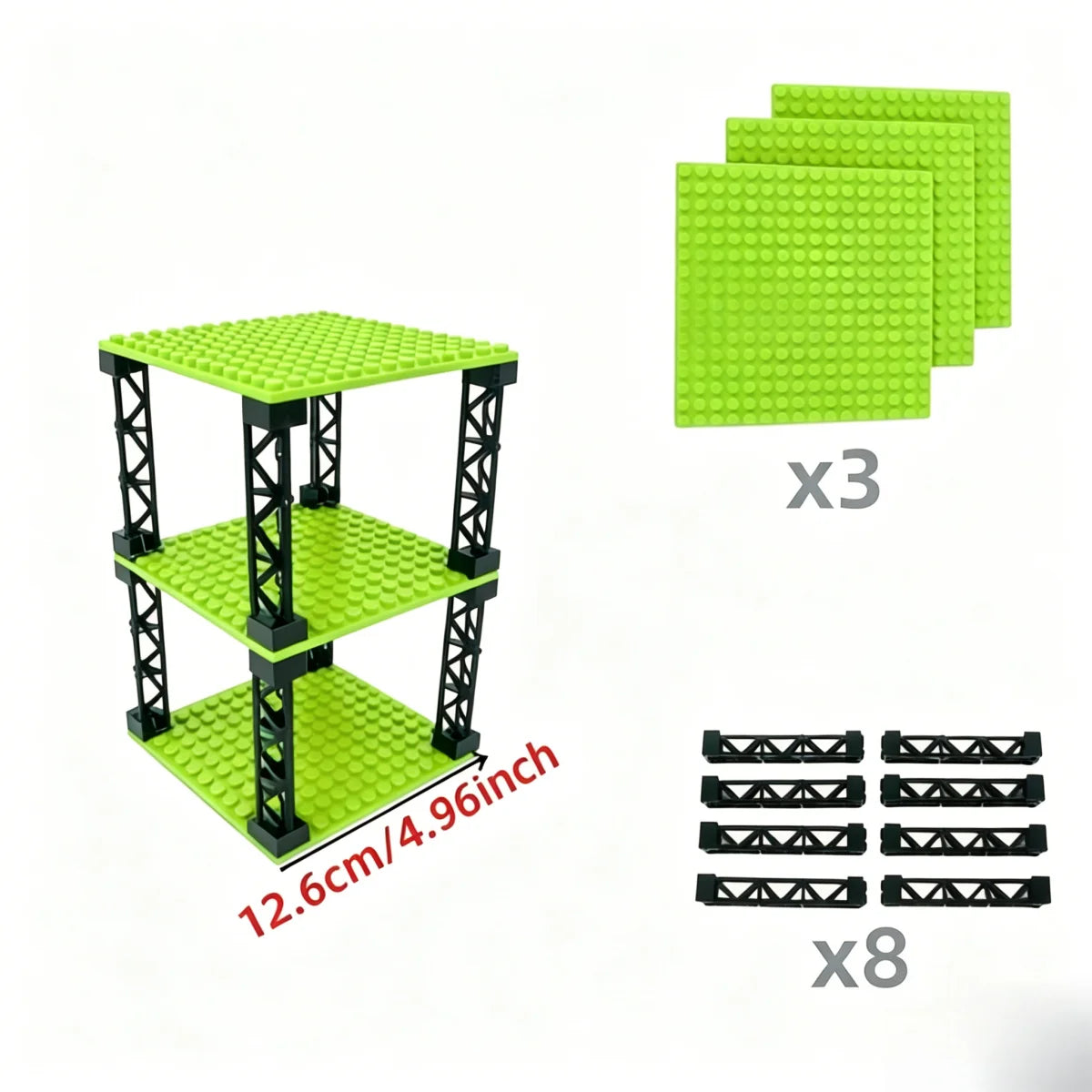 IDEAMOC 3pcs Baseboards and 8pcs Black Pillars Building Blocks DIY Toys 12.6*12.6cm Baseplate Black Pillars Asst