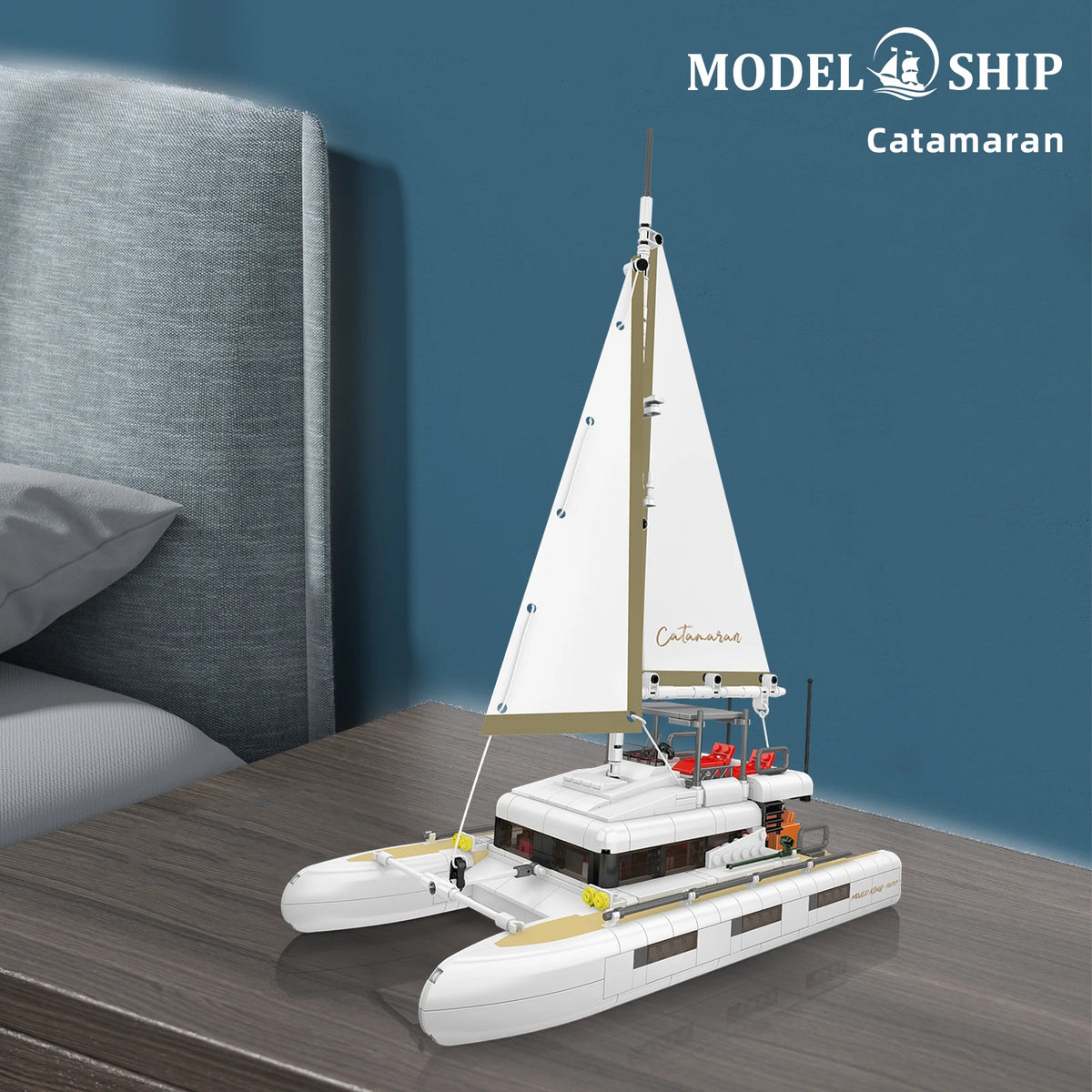 Mould King 10217 Catamaran Building Blocks Sailing Boat Model Desktop Ornaments Kids Assembly Toys Sailboat Creative Gift 890pcs