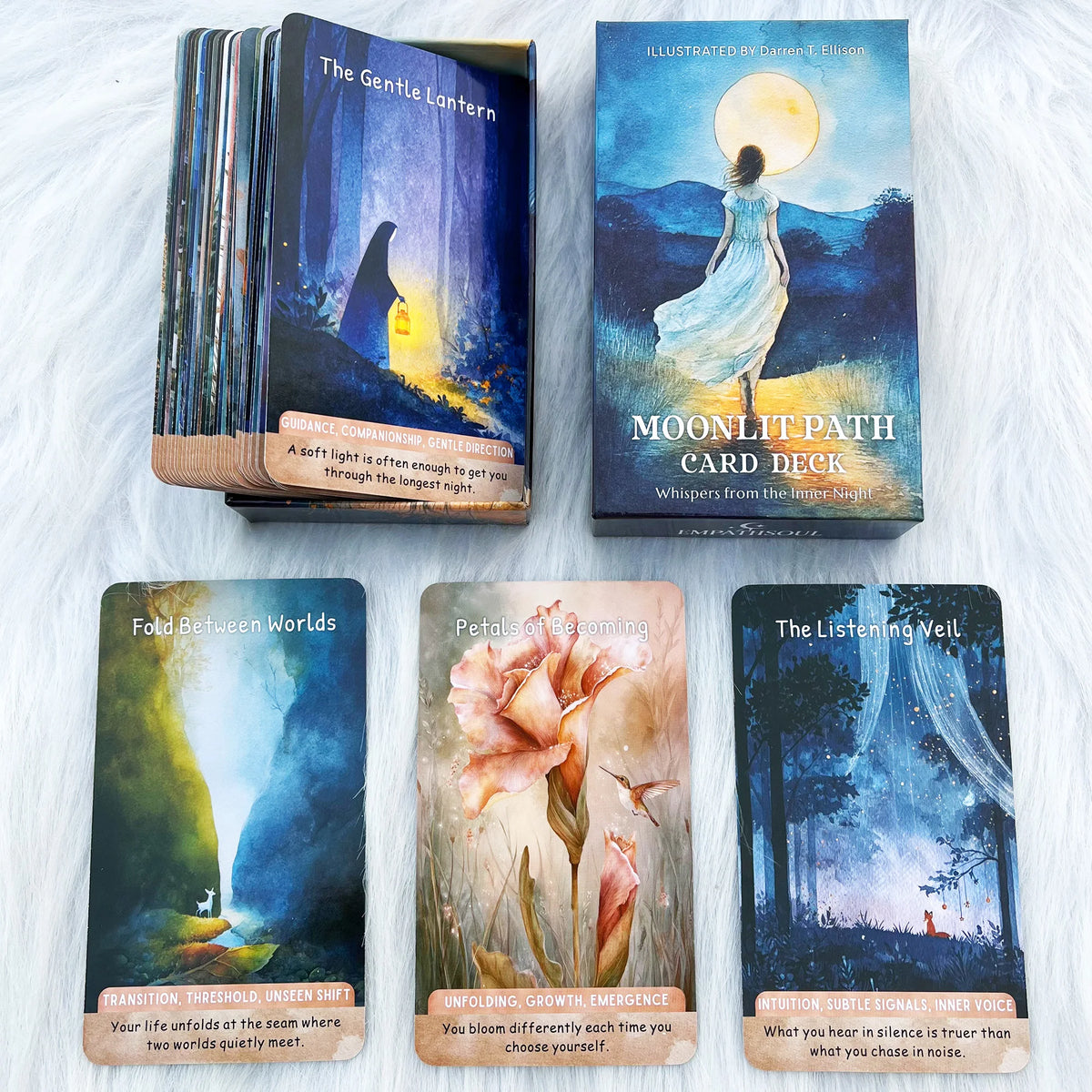 Moonlit Path Oracle Cards Deck, 54-Card, Watercolor Style Design, Daily Reflection, Self Exploration, Card Games, 12*7cm, 14+