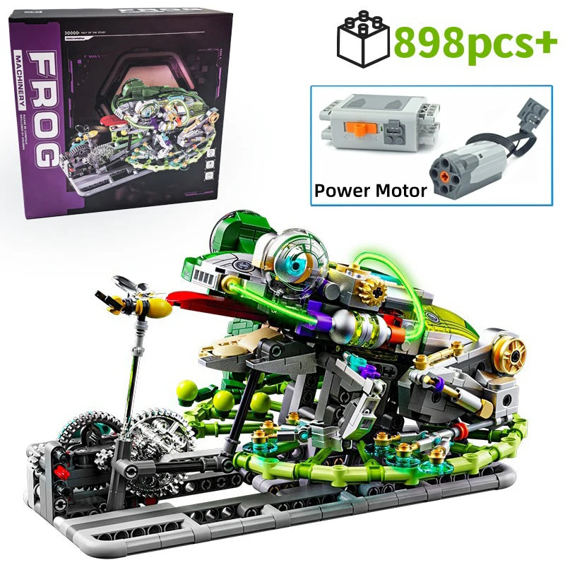 Mechanical Frog Building Blocks STEM Toy, Jumping Robot Model Kit with Movable Legs & Gears, 898PCS Educational Gift for Kid