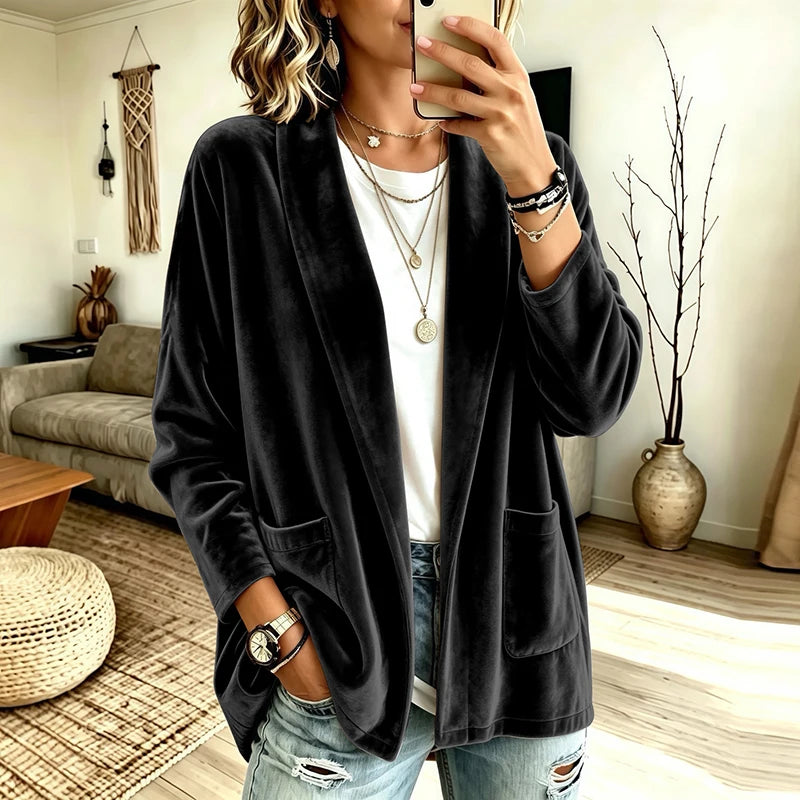 Women's Casual Jacket Velvet Blazer Lightweight Comfortable Open Front Casual Solid Color Casual Cardigan Lady Jacket Party Top