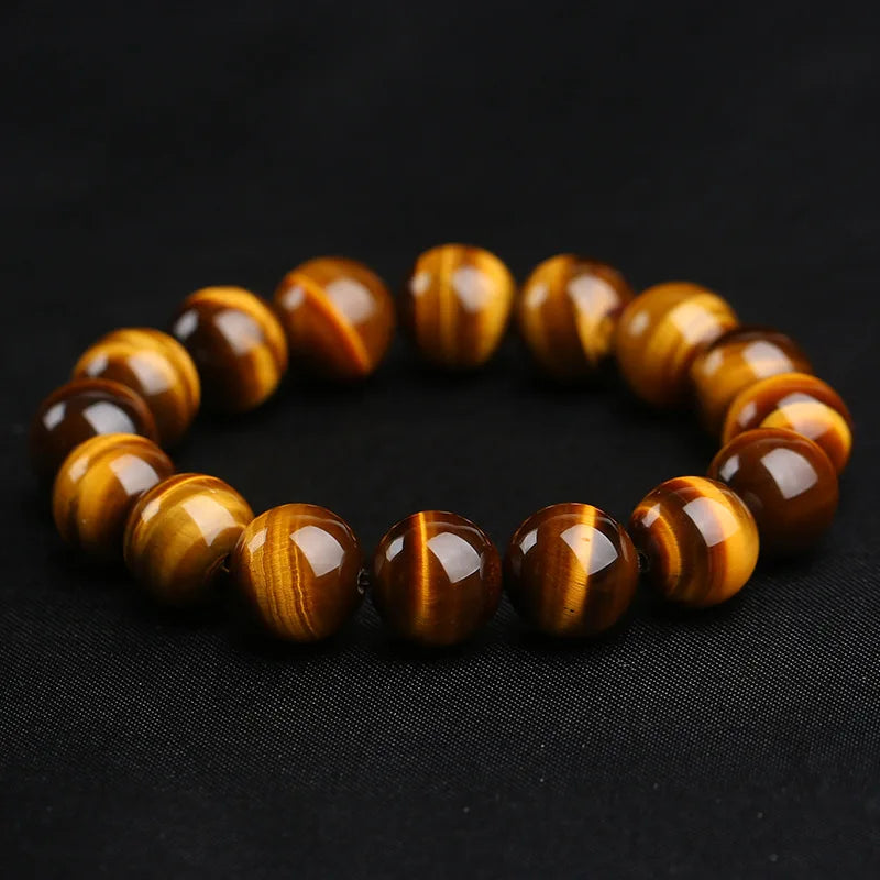 New Cool Motorcycle Riding Beaded Bracelet Men Natural 4/6/8/10/12mm Smooth Tiger Eyes Stone Braslet Outdoor Cycling Accessories