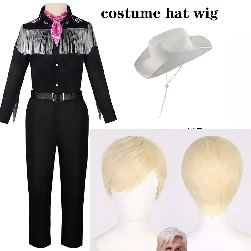 KEN Cosplay Costume with Hat Cowboy With Scarf Western Long Sleeve Fringe Shirt Halloween Cosplay For Mens B